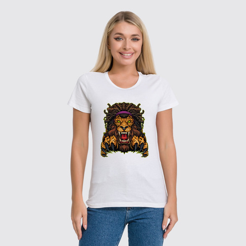 Заказать женскую футболку в Москве. Футболка классическая ✱ Lion With Dreadlocks ✱ от balden - готовые дизайны и нанесение принтов.