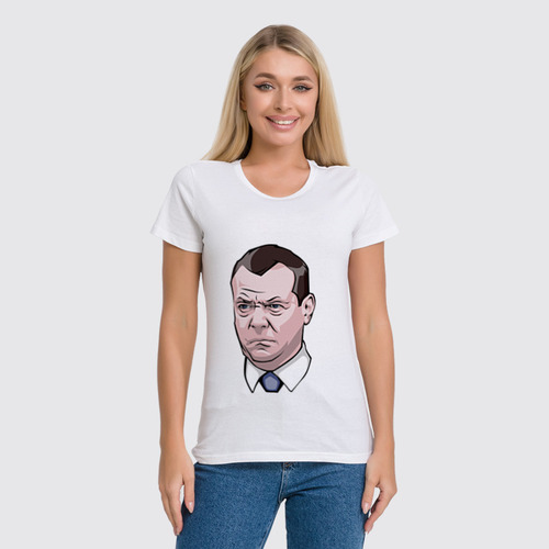 Заказать женскую футболку в Москве. Футболка классическая Дмитрий Медведеву не в духе от trygun - готовые дизайны и нанесение принтов.