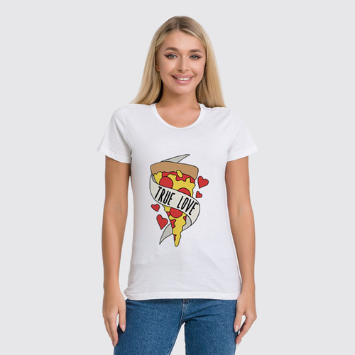 Заказать женскую футболку в Москве. Футболка классическая Я люблю пиццу от Amerikanka - готовые дизайны и нанесение принтов.
