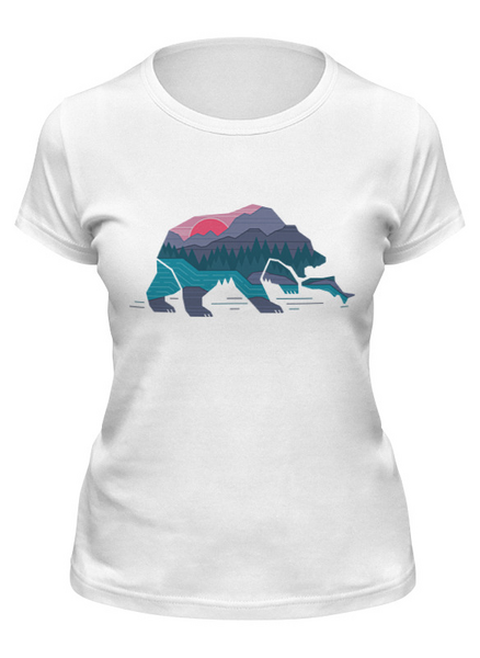 Заказать женскую футболку в Москве. Футболка классическая Медведь на рыбалке от printik - готовые дизайны и нанесение принтов.