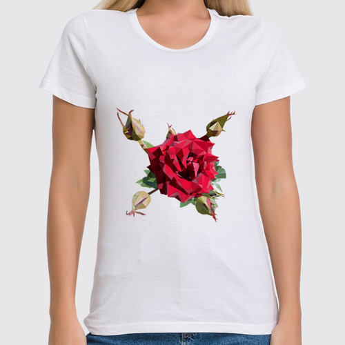 Заказать женскую футболку в Москве. Футболка классическая Rose Low Poly vector от natulia_hatulia@yahoo.com - готовые дизайны и нанесение принтов.