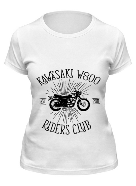 Заказать женскую футболку в Москве. Футболка классическая Kawasaki W800 Riders Club от madwheelz - готовые дизайны и нанесение принтов.