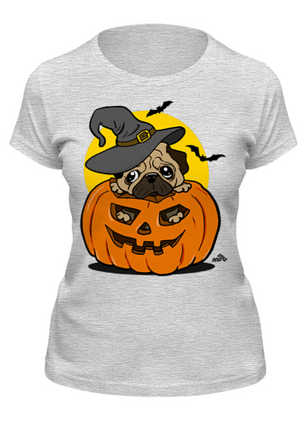Заказать женскую футболку в Москве. Футболка классическая Мопс на хэллоуин от printik - готовые дизайны и нанесение принтов.