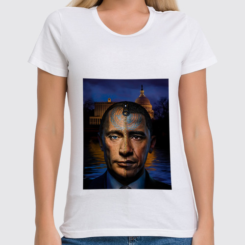 Заказать женскую футболку в Москве. Футболка классическая Путин vs Обама от Just kidding - готовые дизайны и нанесение принтов.