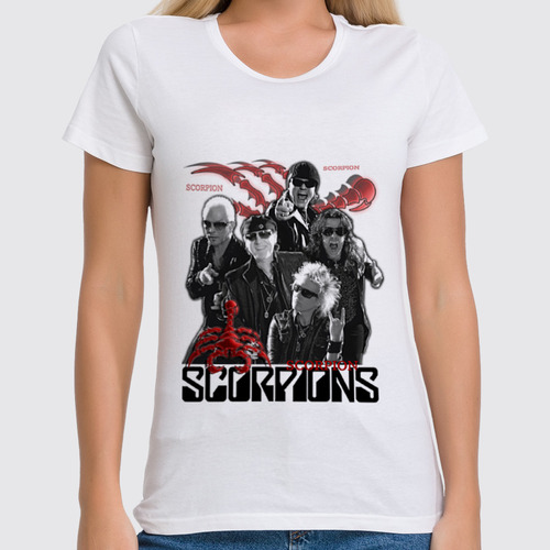 Заказать женскую футболку в Москве. Футболка классическая Scorpions от  ЯрМайка - готовые дизайны и нанесение принтов.