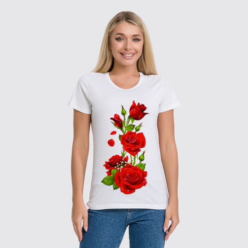Заказать женскую футболку в Москве. Футболка классическая Женская футболка с розами от Олеся Борзова - готовые дизайны и нанесение принтов.