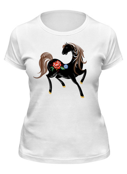 Заказать женскую футболку в Москве. Футболка классическая Городецкая лошадка от irishkalia - готовые дизайны и нанесение принтов.