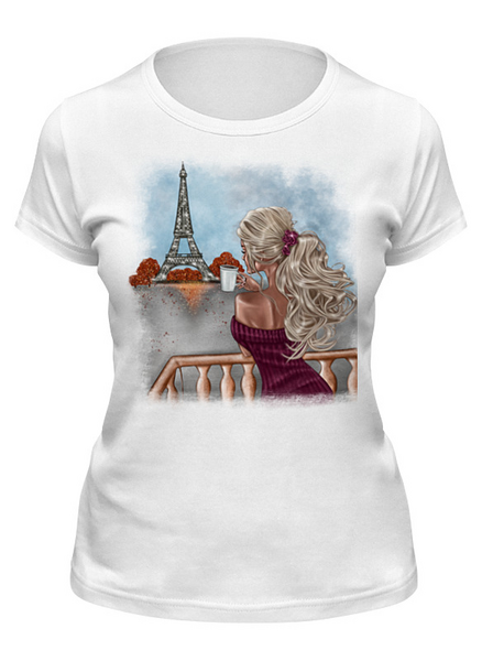 Заказать женскую футболку в Москве. Футболка классическая Paris ☕️ от @kristy_art_k  - готовые дизайны и нанесение принтов.