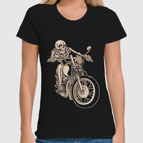 Заказать женскую футболку в Москве. Футболка классическая Skeleton Biker от Leichenwagen - готовые дизайны и нанесение принтов.