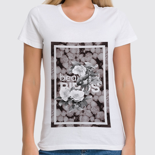 Заказать женскую футболку в Москве. Футболка классическая Цветы и птица от AstArt - готовые дизайны и нанесение принтов.