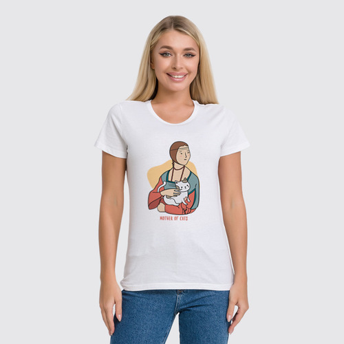 Заказать женскую футболку в Москве. Футболка классическая Дама с горностаем. Леонардо да Винчи от eszadesign - готовые дизайны и нанесение принтов.