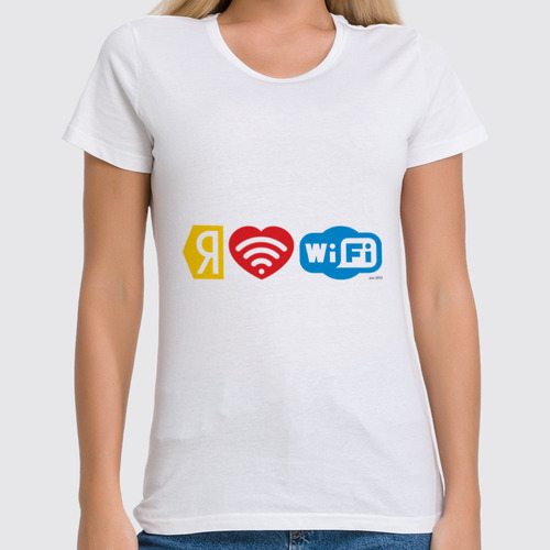 Заказать женскую футболку в Москве. Футболка классическая I love Wi-Fi от pov - готовые дизайны и нанесение принтов.