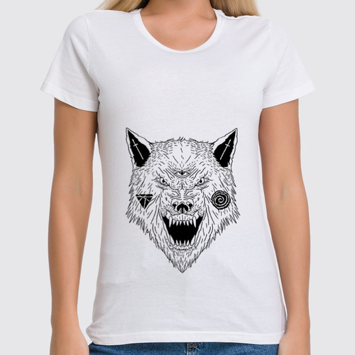 Заказать женскую футболку в Москве. Футболка классическая Серый волк от YellowCloverShop - готовые дизайны и нанесение принтов.