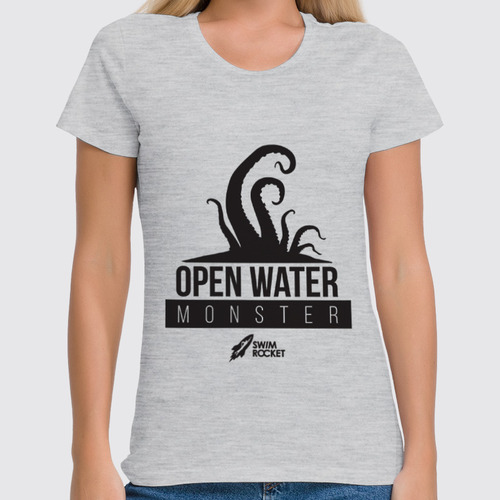 Заказать женскую футболку в Москве. Футболка классическая Open Water Monster от Swimrocket - школа плавания - готовые дизайны и нанесение принтов.