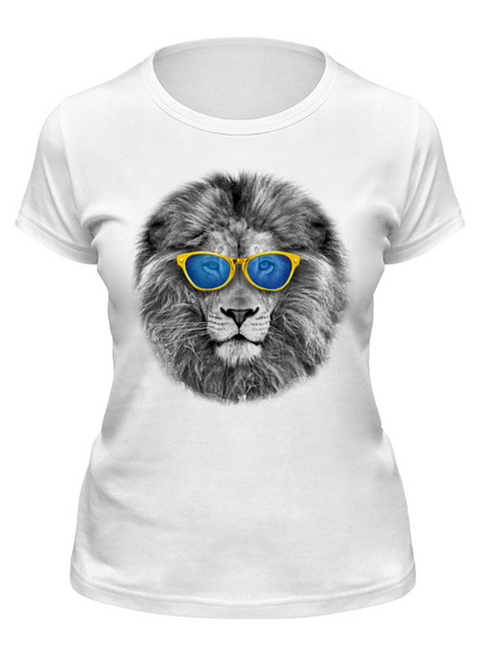 Заказать женскую футболку в Москве. Футболка классическая Стильный лев в золотых очках от Мурад Мокран - готовые дизайны и нанесение принтов.
