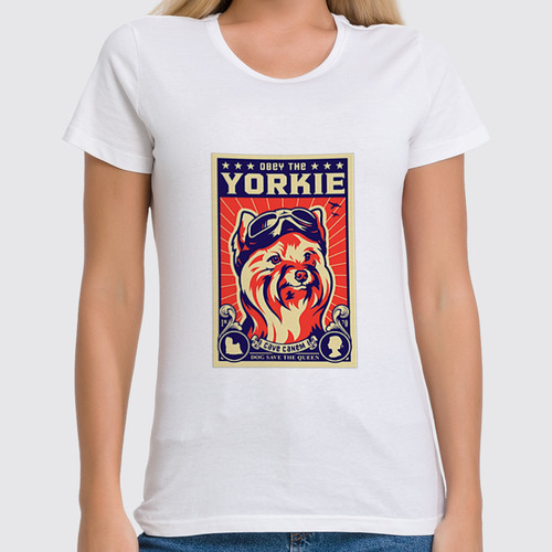 Заказать женскую футболку в Москве. Футболка классическая Собака: YORKIE от Виктор Гришин - готовые дизайны и нанесение принтов.