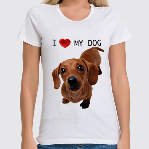 Заказать женскую футболку в Москве. Футболка классическая I love my dog от Александр А. - готовые дизайны и нанесение принтов.