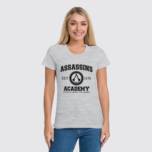 Заказать женскую футболку в Москве. Футболка классическая Assassins Academy. Assassin's Creed от geekbox - готовые дизайны и нанесение принтов.