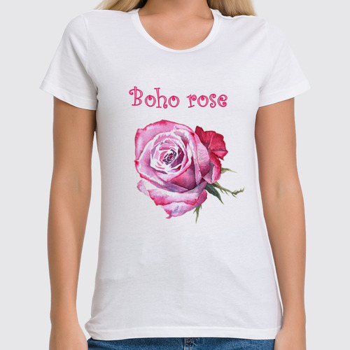 Заказать женскую футболку в Москве. Футболка классическая Роза в стиле бохо от Мария Васильева - готовые дизайны и нанесение принтов.
