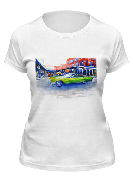 Заказать женскую футболку в Москве. Футболка классическая Крутая машина на 14-ой улице Нью Йорка от artoutloop - готовые дизайны и нанесение принтов.