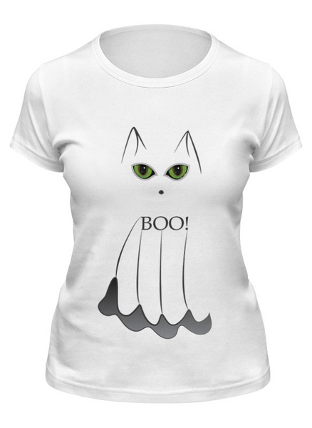 Заказать женскую футболку в Москве. Футболка классическая Привидение кот от PolinaPo - готовые дизайны и нанесение принтов.