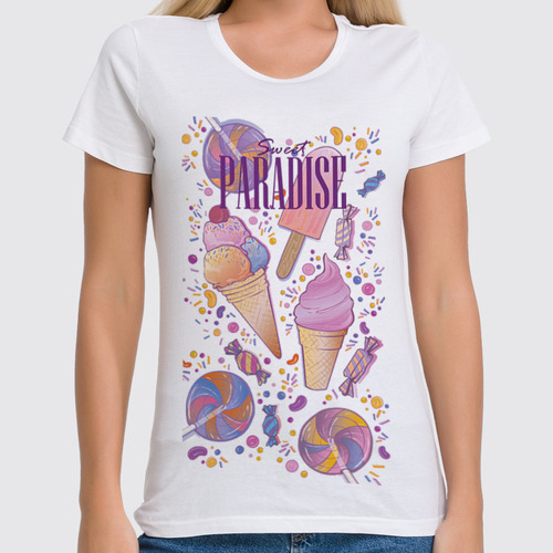 Заказать женскую футболку в Москве. Футболка классическая Sweet Paradise от Алиса Арифулина - готовые дизайны и нанесение принтов.