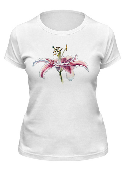 Заказать женскую футболку в Москве. Футболка классическая Розовая лилии от Виктория  - готовые дизайны и нанесение принтов.