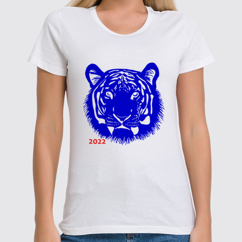 Заказать женскую футболку в Москве. Футболка классическая 2022 год тигра от Анастасия Шатова - готовые дизайны и нанесение принтов.