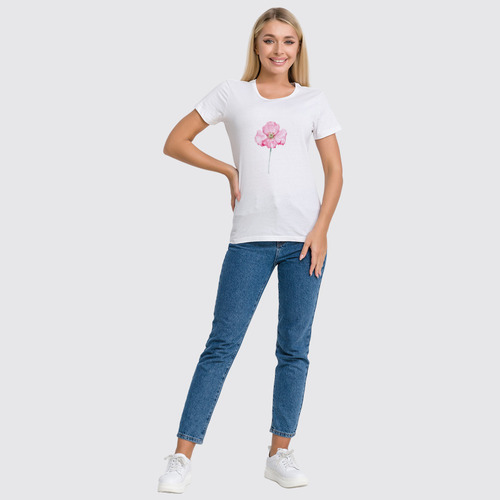 Заказать женскую футболку в Москве. Футболка классическая Pink flower от Ирина Тараканова - готовые дизайны и нанесение принтов.