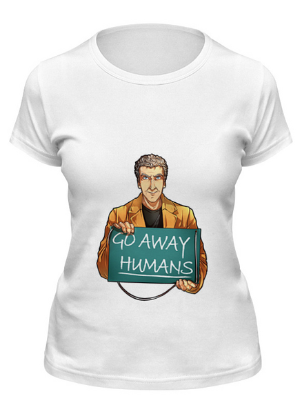 Заказать женскую футболку в Москве. Футболка классическая Go away humans от Cosmic Shine - готовые дизайны и нанесение принтов.