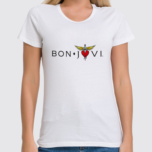 Заказать женскую футболку в Москве. Футболка классическая Bon Jovi от Fedor - готовые дизайны и нанесение принтов.