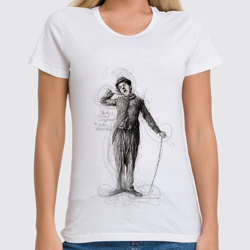 Заказать женскую футболку в Москве. Футболка классическая Charlie Chaplin от Leichenwagen - готовые дизайны и нанесение принтов.