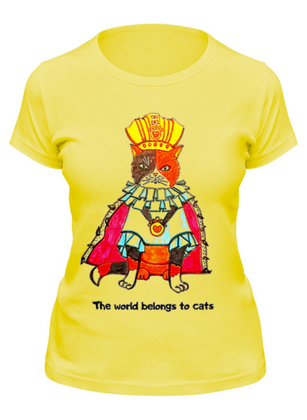 Заказать женскую футболку в Москве. Футболка классическая The world belongs to cats от cinirena@mail.ru - готовые дизайны и нанесение принтов.