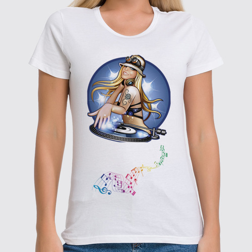 Заказать женскую футболку в Москве. Футболка классическая Диджей девушка от MikliBoom  - готовые дизайны и нанесение принтов.