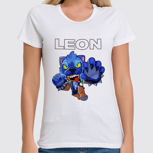 Заказать женскую футболку в Москве. Футболка классическая Brawl Stars Leon от weeert - готовые дизайны и нанесение принтов.