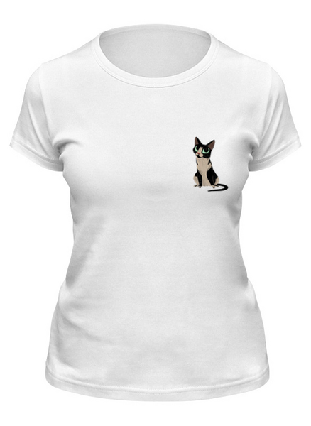 Заказать женскую футболку в Москве. Футболка классическая Карманный котик от Hop Shop - готовые дизайны и нанесение принтов.