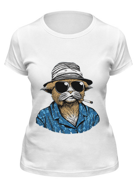 Заказать женскую футболку в Москве. Футболка классическая Hunter S. Thompson Cat от madw - готовые дизайны и нанесение принтов.
