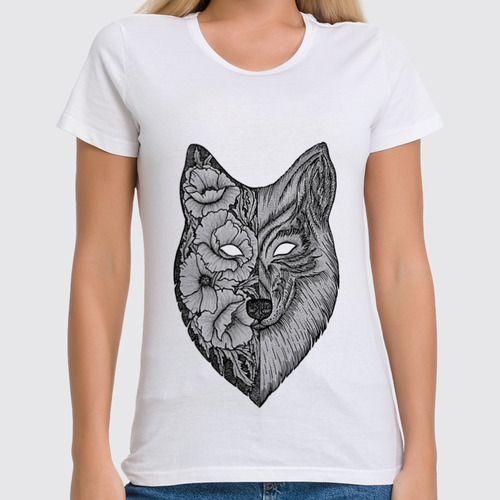 Заказать женскую футболку в Москве. Футболка классическая волк (wolf) от mariedamn - готовые дизайны и нанесение принтов.
