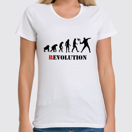 Заказать женскую футболку в Москве. Футболка классическая Evolution - Revolution от Leichenwagen - готовые дизайны и нанесение принтов.