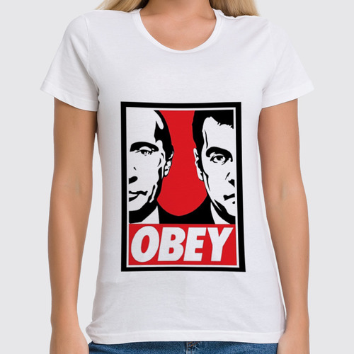 Заказать женскую футболку в Москве. Футболка классическая OBEY от Weed Stuff`a - готовые дизайны и нанесение принтов.