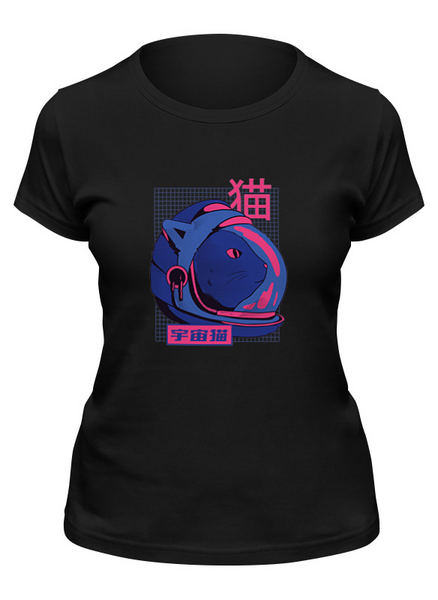 Заказать женскую футболку в Москве. Футболка классическая Glitch Space Cat от Павел Павел - готовые дизайны и нанесение принтов.