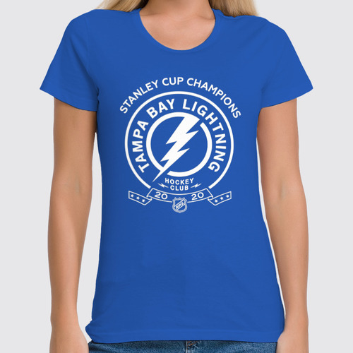 Заказать женскую футболку в Москве. Футболка классическая Tampa Bay Lightning Stanley Cup Champions 2020 от KutvinoV.com  - готовые дизайны и нанесение принтов.