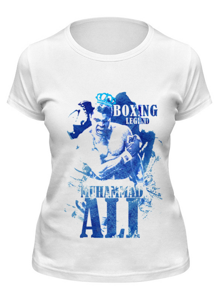 Заказать женскую футболку в Москве. Футболка классическая легенды бокса:мухамед али от 2510 - готовые дизайны и нанесение принтов.