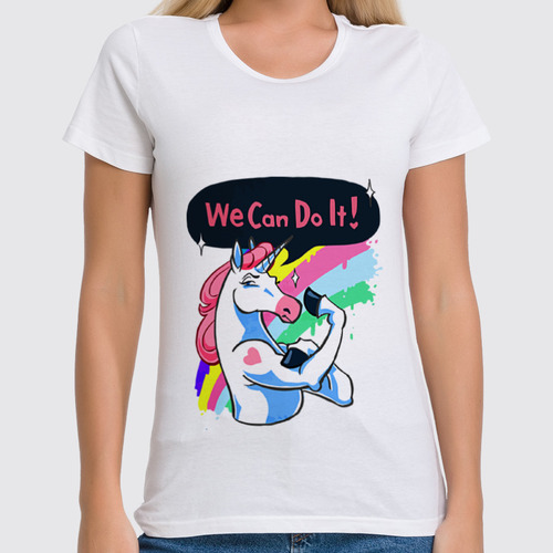 Заказать женскую футболку в Москве. Футболка классическая We Can Do It! (Unicorn) от coolmag - готовые дизайны и нанесение принтов.