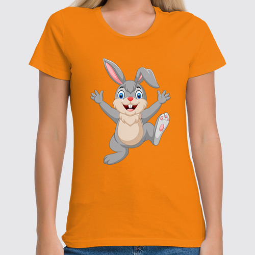 Заказать женскую футболку в Москве. Футболка классическая Радостный кролик от skynatural - готовые дизайны и нанесение принтов.