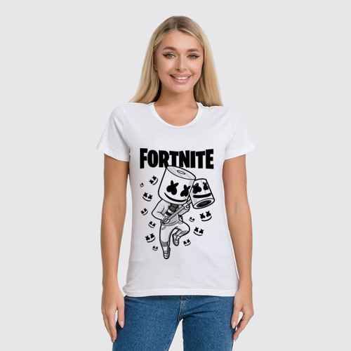 Заказать женскую футболку в Москве. Футболка классическая Fortnite, Marshmello от geekbox - готовые дизайны и нанесение принтов.