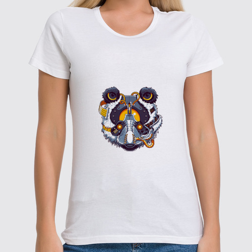 Заказать женскую футболку в Москве. Футболка классическая Панда киборг от YellowCloverShop - готовые дизайны и нанесение принтов.