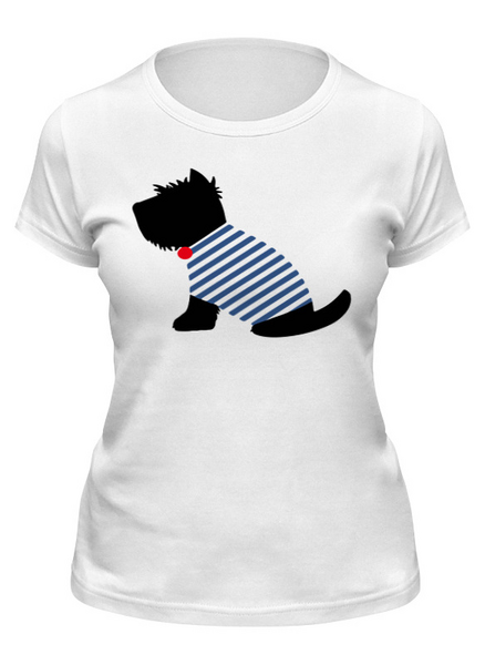 Заказать женскую футболку в Москве. Футболка классическая Песик в тельняшке от T-shirt print  - готовые дизайны и нанесение принтов.