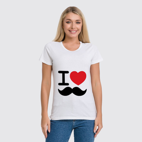 Заказать женскую футболку в Москве. Футболка классическая I love усы от Sergio Happy - готовые дизайны и нанесение принтов.