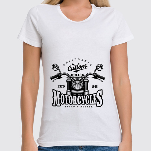 Заказать женскую футболку в Москве. Футболка классическая Motocycles от kreed - готовые дизайны и нанесение принтов.